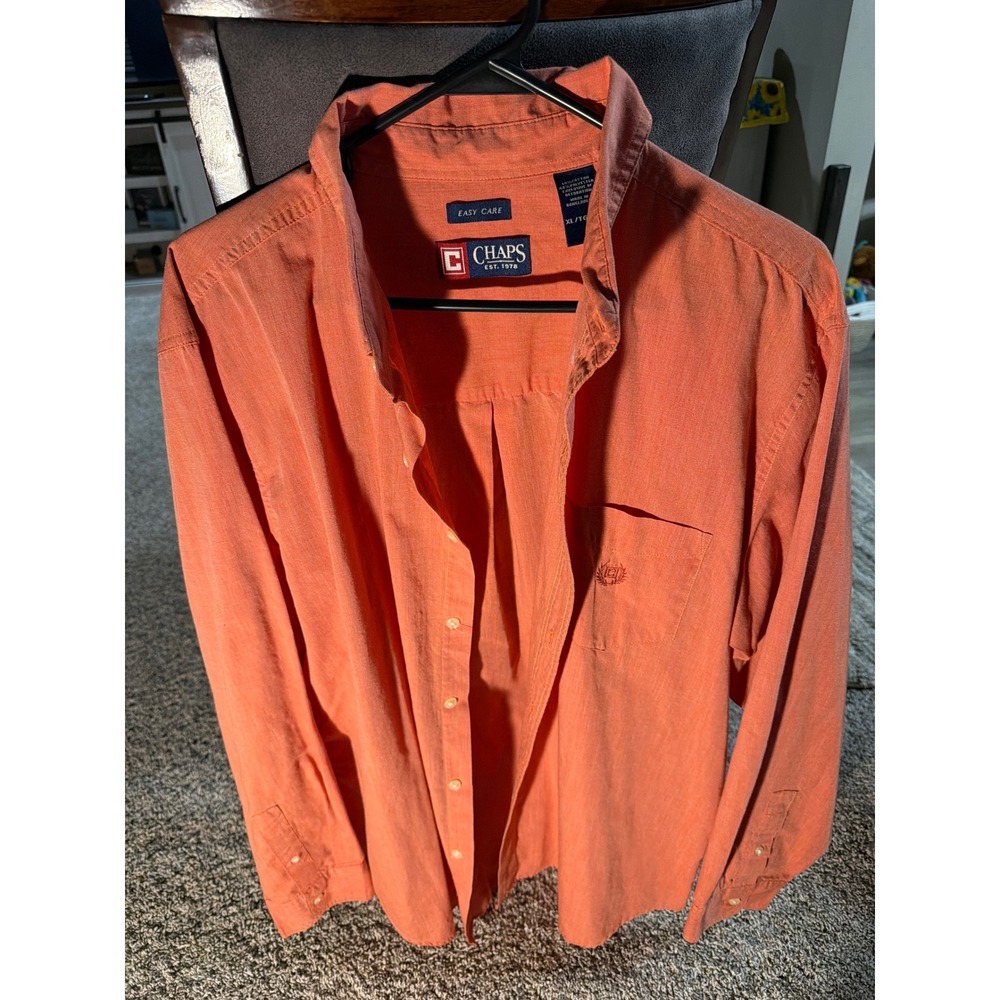 Chaps Mens Easy Care Button Down Shirt Coral Orange Long Sleeve XL